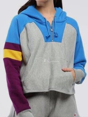 Champion Blue and White Reverse Weave Zip Hoodie